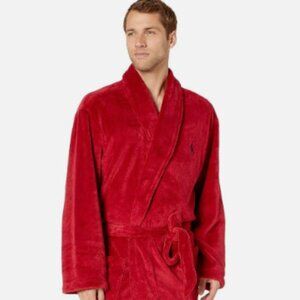 POLO RALPH LAUREN Microfiber Plush Long Sleeve Shawl Collar Robe / RED / SM